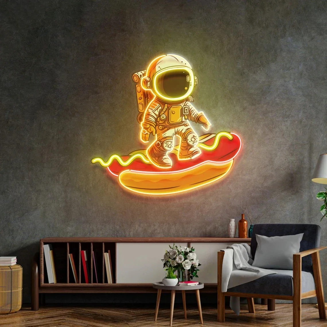 Custom Neon Sign Astronaut on Hot Dog Business Logo Sign Led Light Space Neon Light Custom Neon Sign