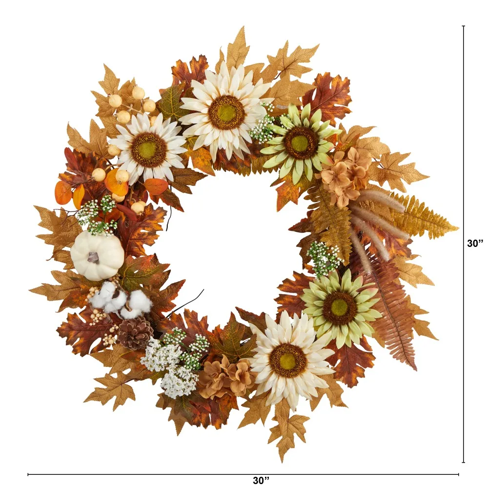 Decoration Halloween Decor With Sunflower 30 Inch Free Shipping Plastic Artificial Fall Wreath Christmas Decoration Liquidations