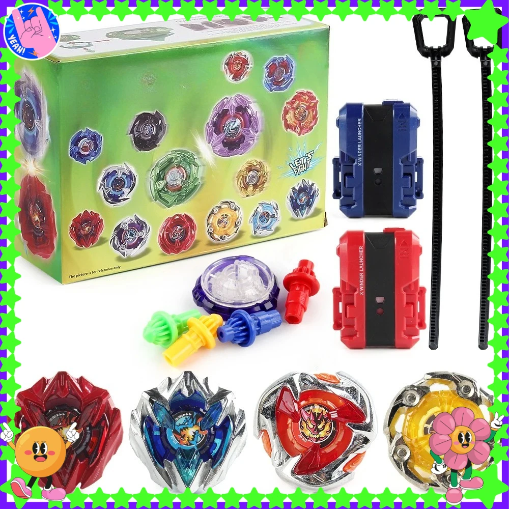 

4 in 1 Gyro Metal Spinning Top Booster with 2 Pieces Ripcord Launchers Battle Toy Set New