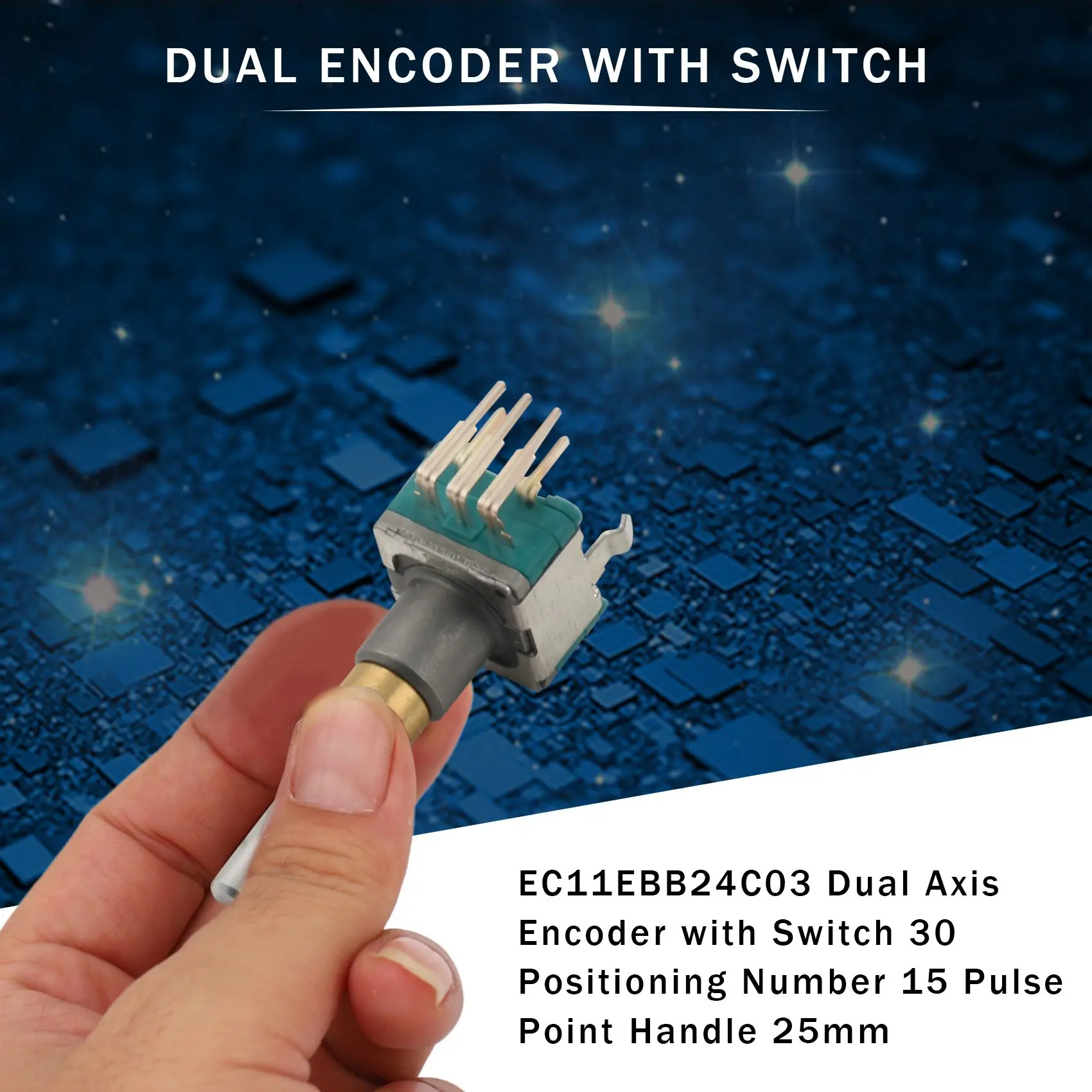 Codificador de eixo duplo com interruptor, 30 Posicionamento Number, 15 Pulse Point Handle, EC11EBB24C03, 25mm