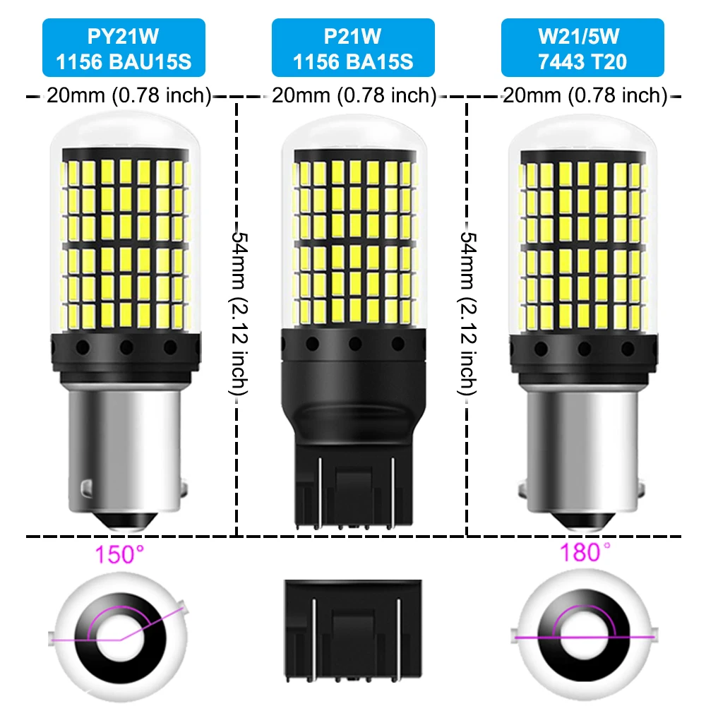 2/4 PCS 1156 BA15S BAU15D 7443 W21W LED Bulbs CANBUS 15W 12V 6500K White Super Bright Car Tail Brake Parking Turn Signal Lights