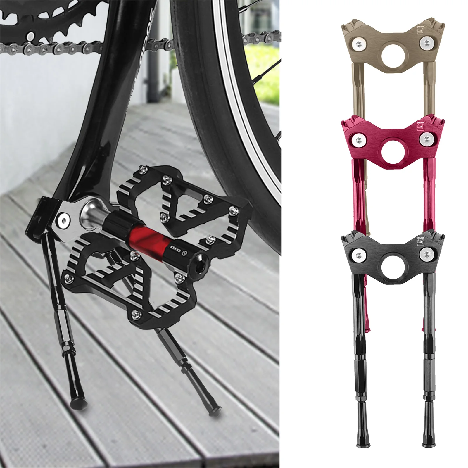 1pcs Adjustable Bicycle Crank Kickstand Road Mountain Bike Parking Rack Pedal Support Mini Stand Foot Brace Cycling Parts