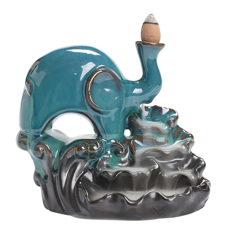 Ceramic Handicrafts Elephant Backflow Incense Censer Home Ornament