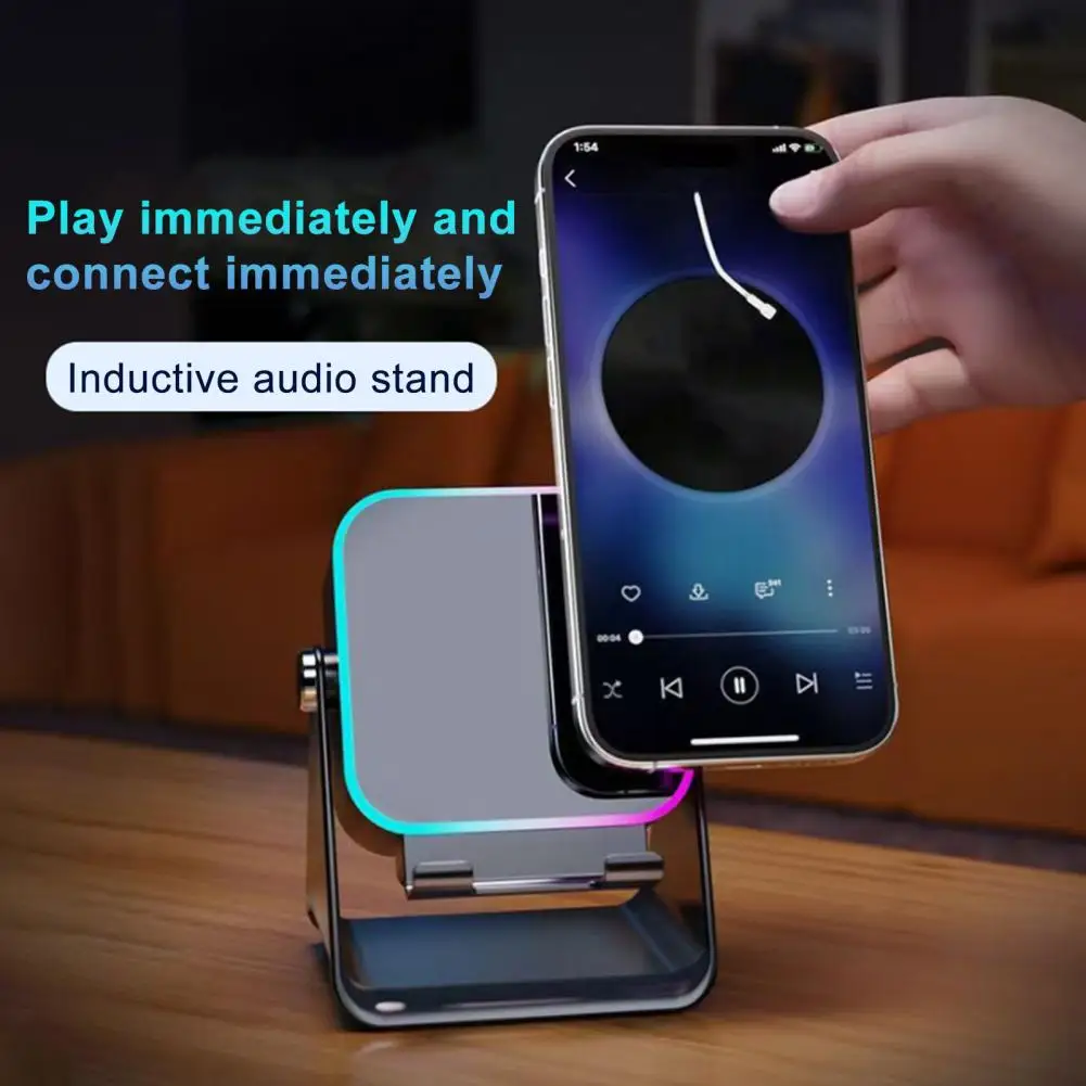 13cm Wireless Induction Speaker With Adjustable Cell Phone Stand Stereo Sound Colorful Light 5-in-1 Bluetooth-compatible Speaker