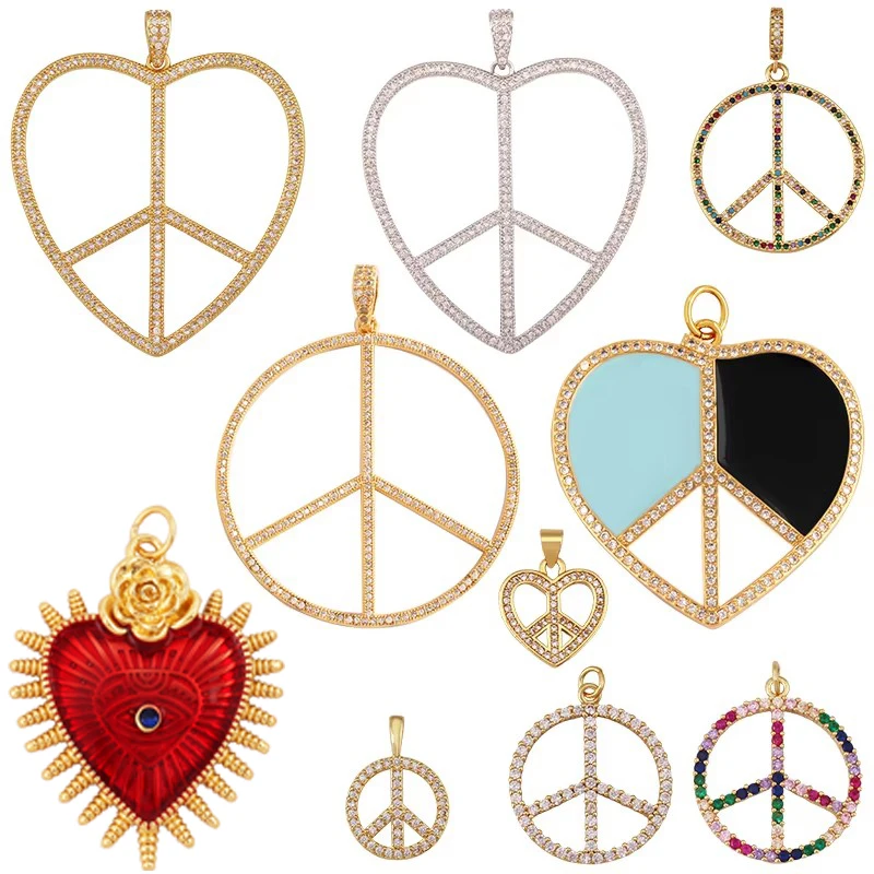 Peace Sign Heart Round Coin Shape 18K Gold Charm Pendant,Bangle Earring Necklace Jewelry Findings Supply S64