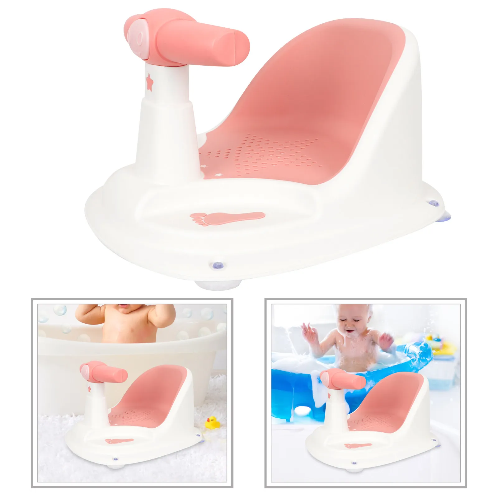 Asiento de Baño para Bebés de 6 a 12 Meses, Silla de Bañera con Ventosas Fuertes, Material Seguro, Soporte para Limpieza Corporal Completa, Bañera para Bebés