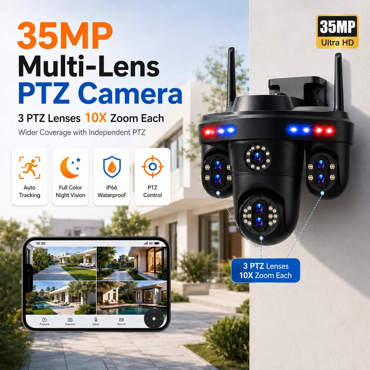 Outdoor Lighting No Electricity - 35MP Multi-Lens PTZ IP Camera with