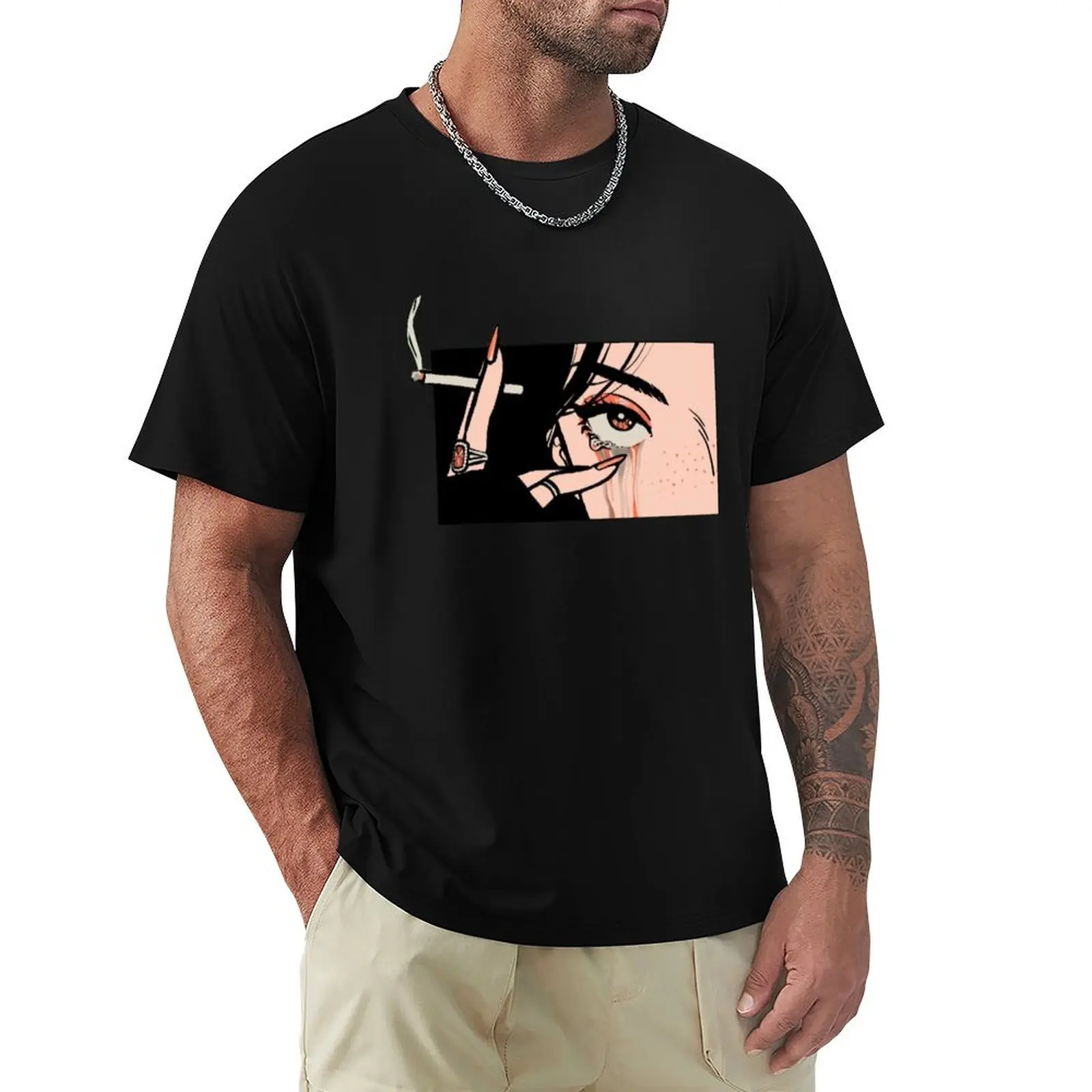 Crying Girl With Cigarette T-Shirt Lightweight Running Sports T-Shirt