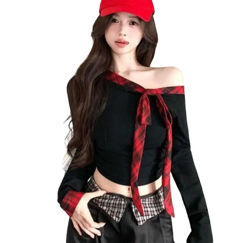 Schulterfreies Basishemd, One-Shoulder-Top, sexy Damen-T-Shirt mit schräger Schulter und langen Ärmeln, neuer Herbst- und Winterstil