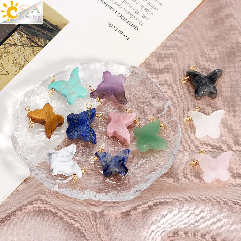 Schmetterling Kristall Charme Naturstein rosa Quarz Anhänger für Schmuck machen Ergebnisse DIY Armband Ohrring Zubehör h399