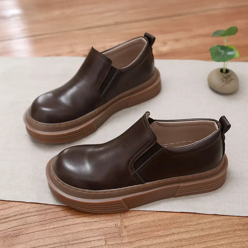 Comfortable Handmade Stitching Korean Style Flat Slippers Casual Shoes round Toe Platform Soft Leather Fashionable Slip-On
