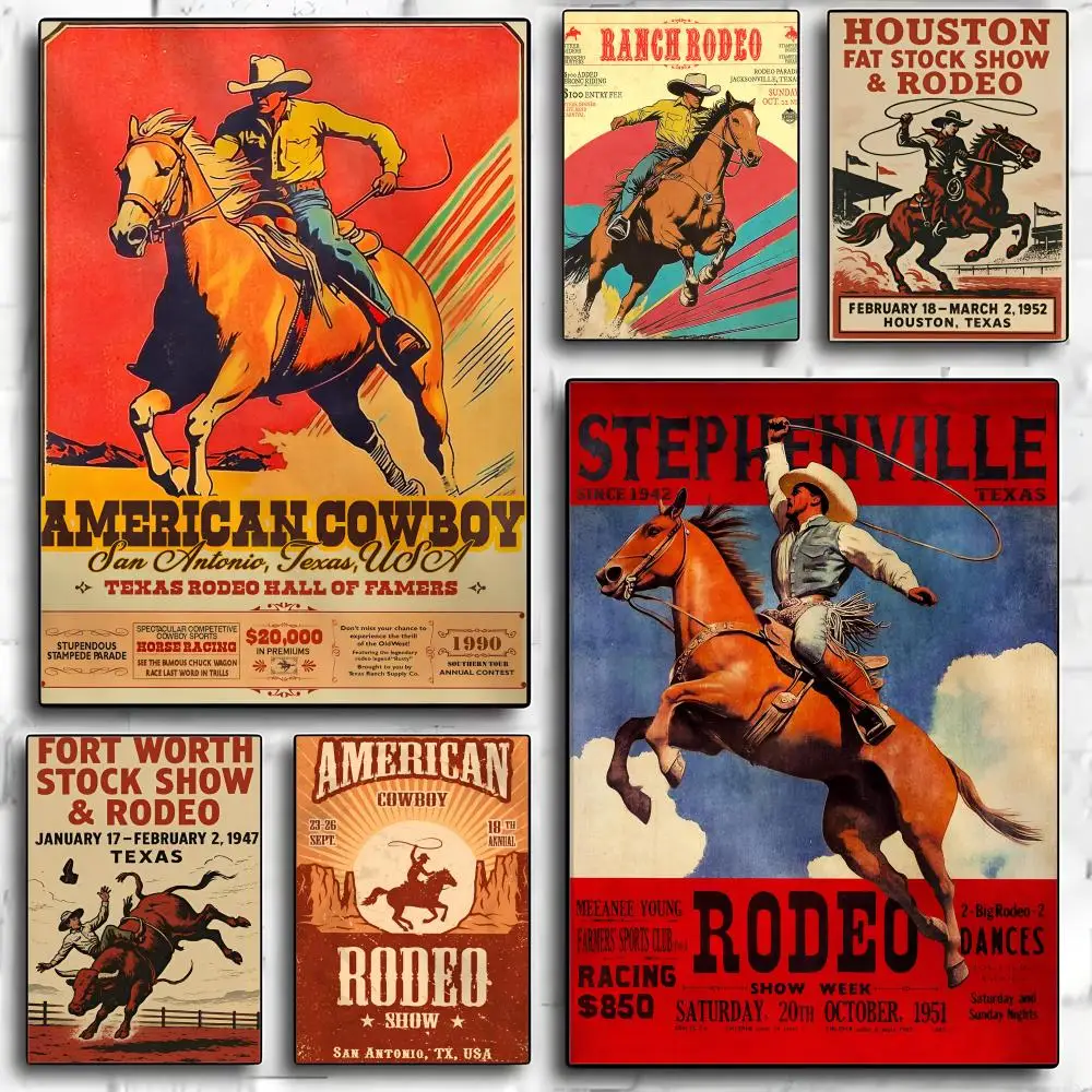 American Cowboy Rodeo Poster HD Art Mural Waterproof Wall Decor Durable DIY Home Decoration for Living Room Bedroom