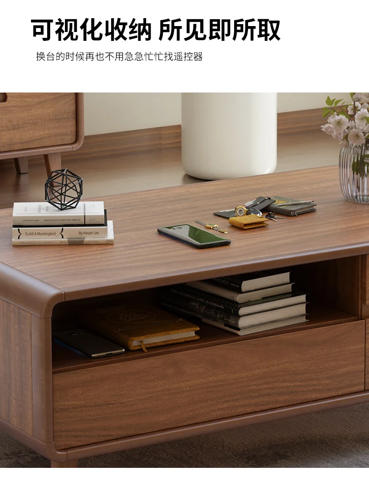 Tavolino TV mobile combinazione soggiorno struttura in legno massello integrata contro il muro