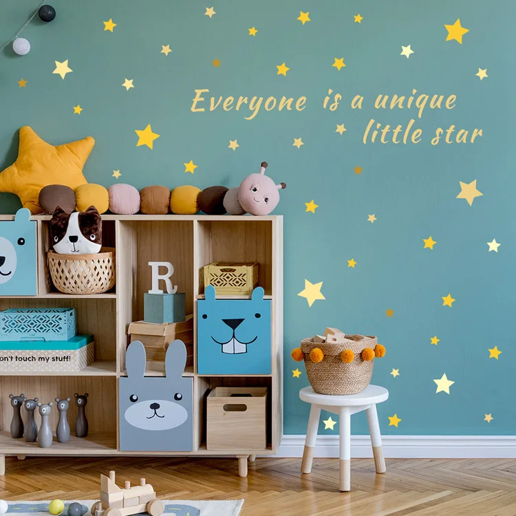 Englische Sprichwörter, gelbe Sterne, Wandaufkleber, Babyzimmer-Dekoration, Kinderzimmer-Hintergrunddekoration, Heimtapete, selbstklebende Aufkleber – Detail 4