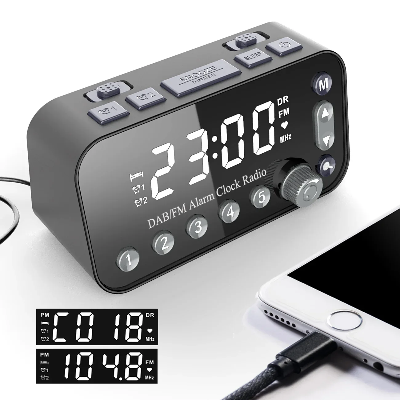 Digital Alarm Clock Dab Fm Alarm Clock Radio, Dual Usb Charging Port Lcd Display Backlight Adjustable Clock