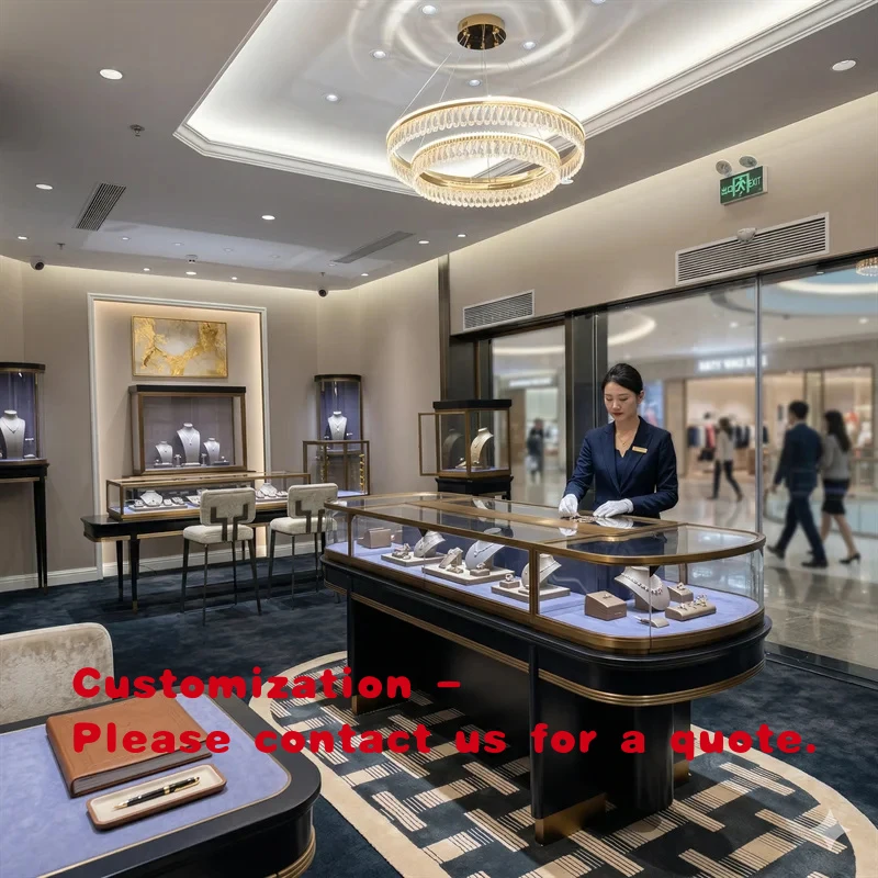 custom.Jewelry Display Counter Showcase Stainless Steel Velvet Interior Retail Shop Fitting OEM ODM
