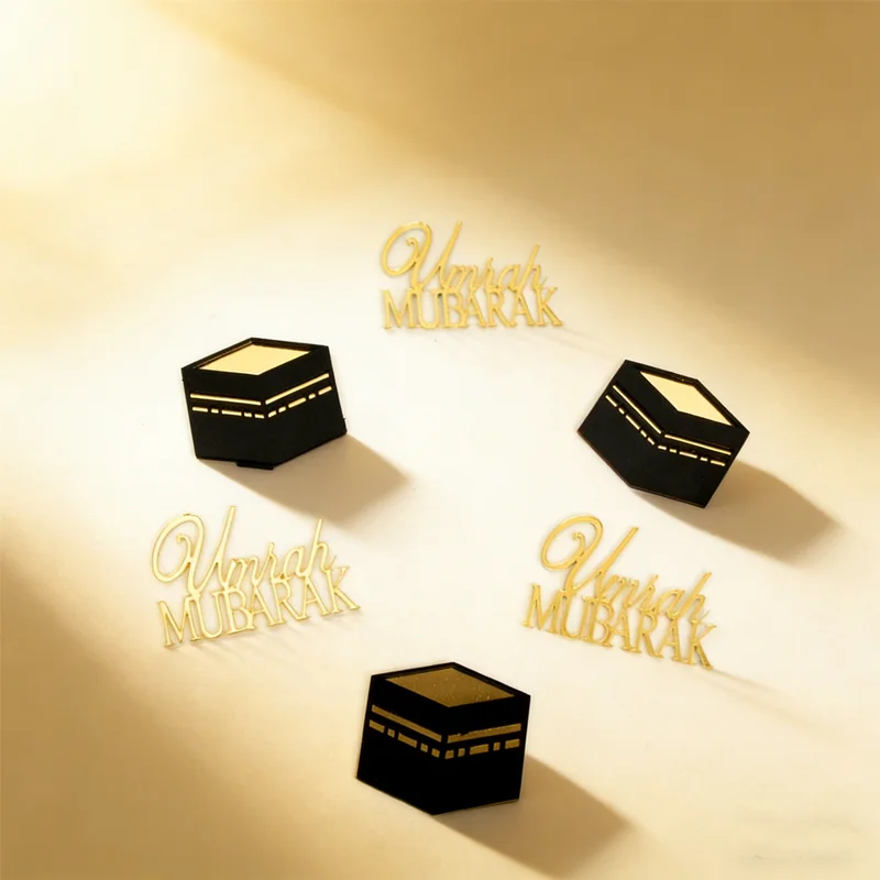 Muslimisches Umrah Mubarak 6-teiliges Topper-Set in Gold, Ideal für Ramadan-Kuchen- und Cupcake-Dekorationen