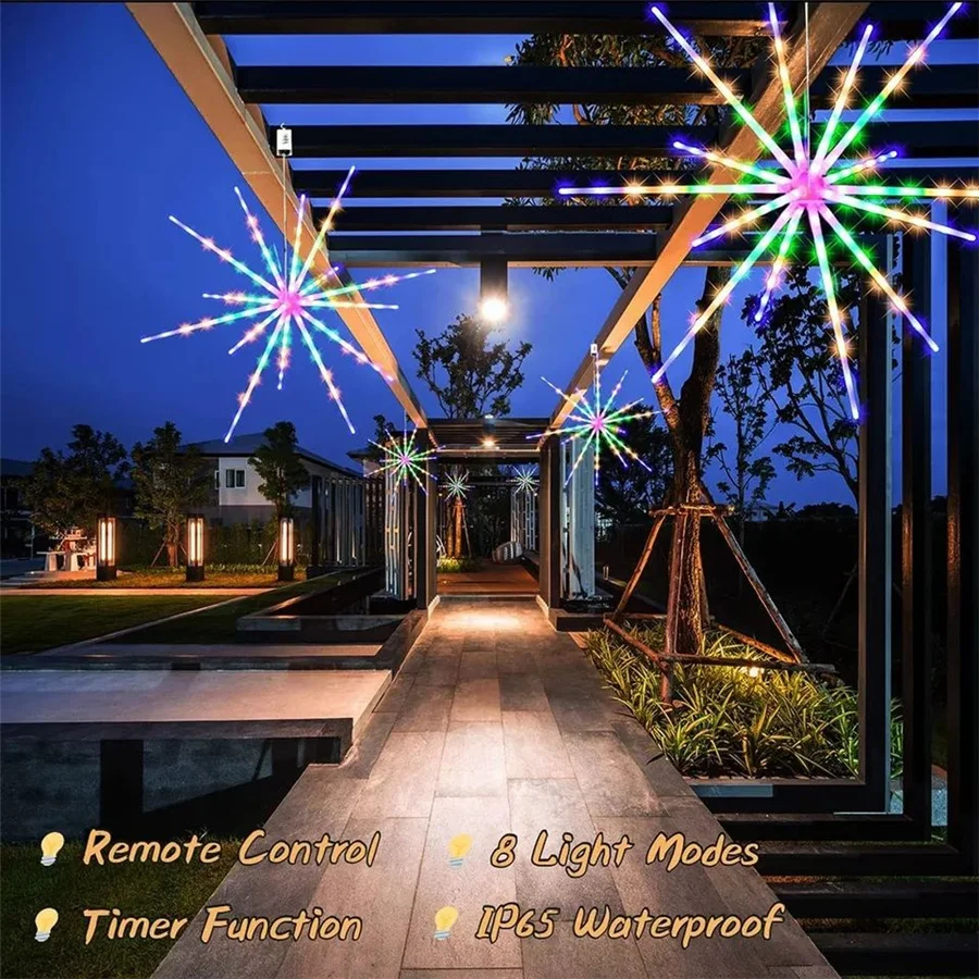 Guirnalda de luces LED para decoración navideña, iluminación creativa para ducha de meteoros, funciona con pilas, para jardín al aire libre, impermeable, 112led