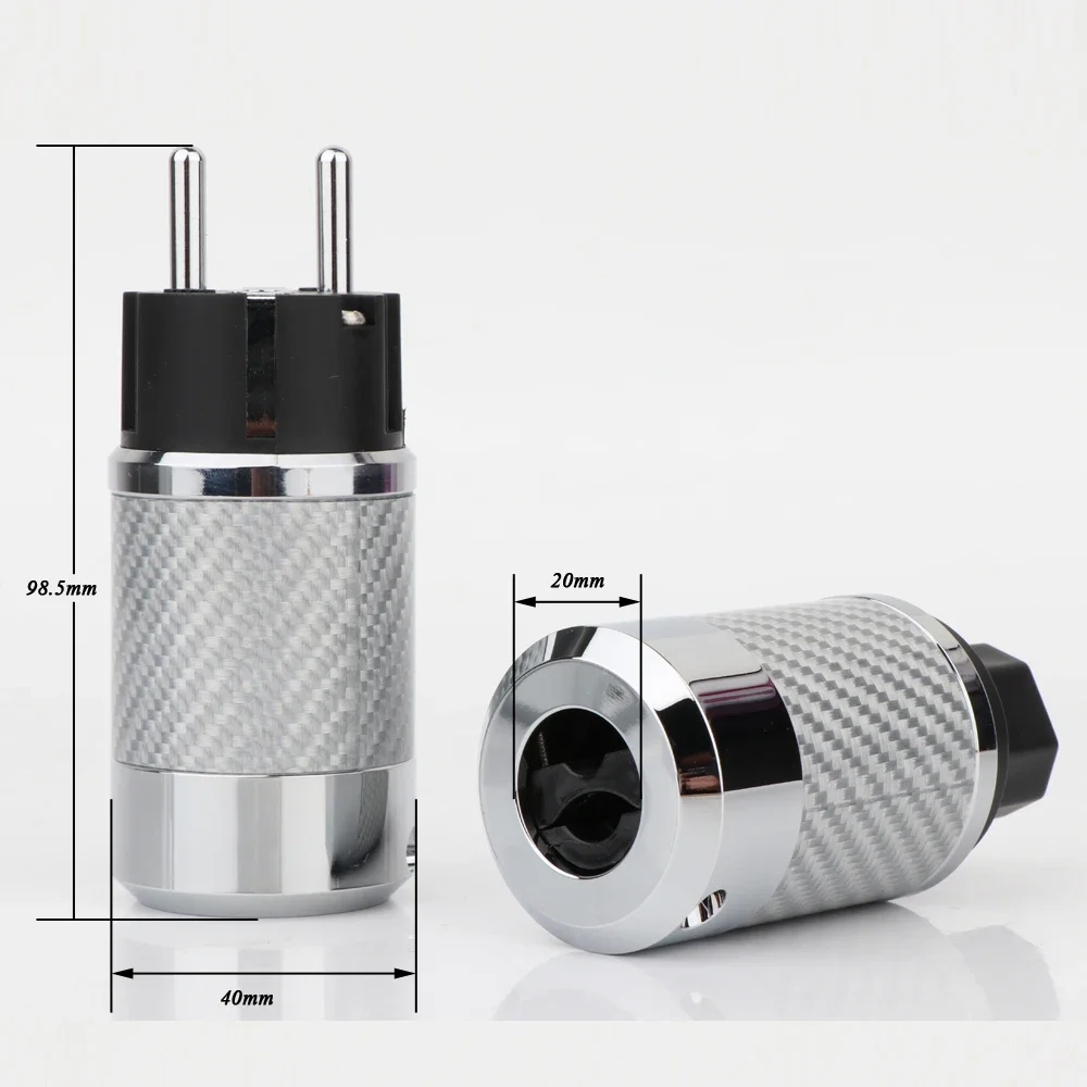 WCF4ER 1Pair Hifi Audio EU Schuko  Rhodium Plated Carbon Fiber AC Power Plug For Diy Power Cable Extension Adapter