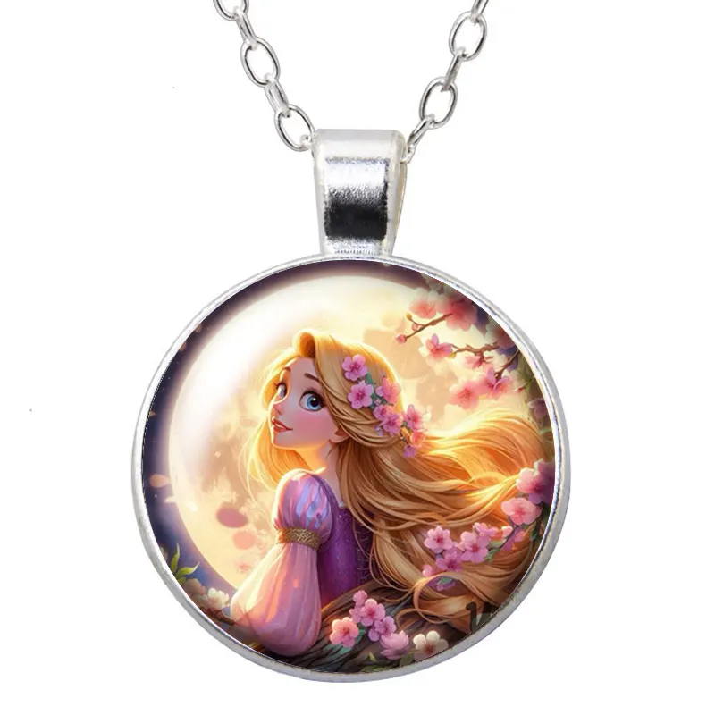 Enrolados Tangel Long hair Princess Rapunzel Round Photo Glass cabochon silver plated/Bronze/Crystal pendant necklace jewelry
