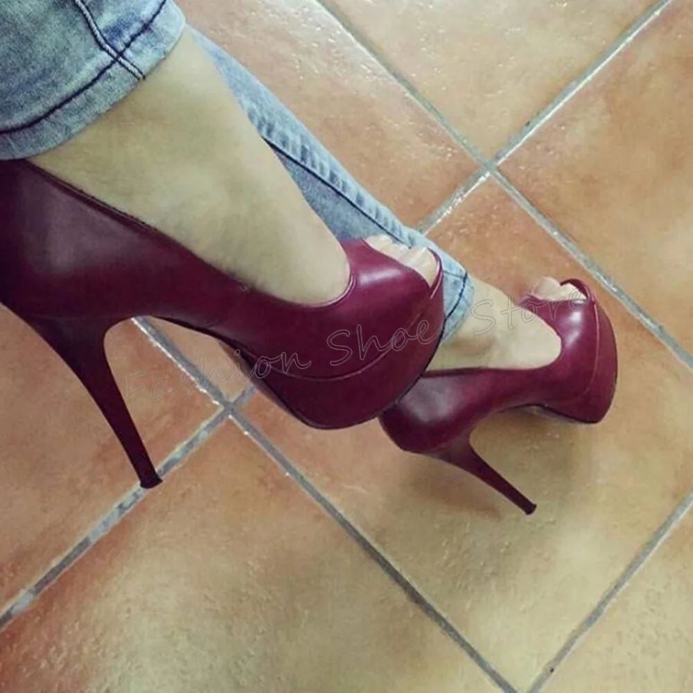 

Claret Platform Peep Toe Pumps Matte Leather Stilettos High Heels High Heel Shoes for Women Heels 2025 New Zapatos Para Mujere