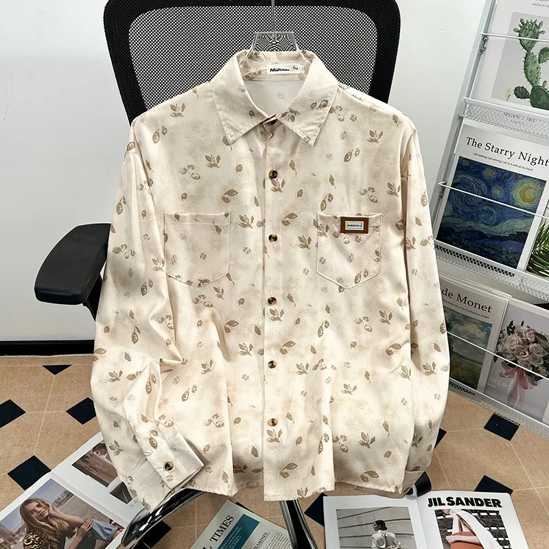 Japanese Retro Oil Painting Flower Shirt, Men's and Women's Long-sleeved Loose Shirt Vintage Lazy Drape Couple Top