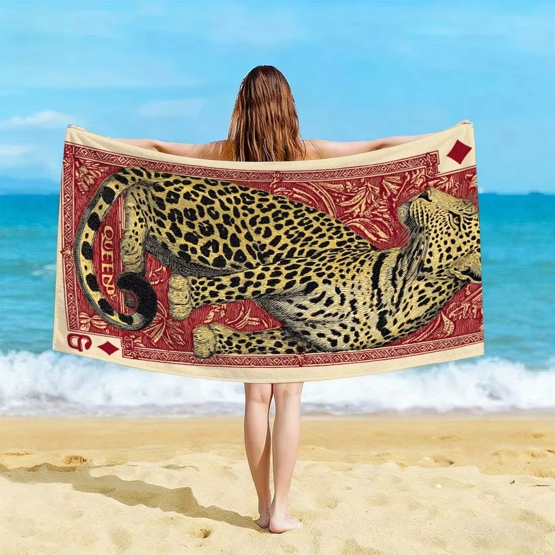 Leopard Queen Playing Card Beach Towel Quick Dry Microfibre_voghion.com