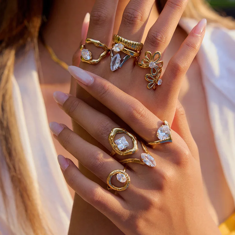 

European American Zircon Titanium Steel Ring for Women Non Fading Jewelry