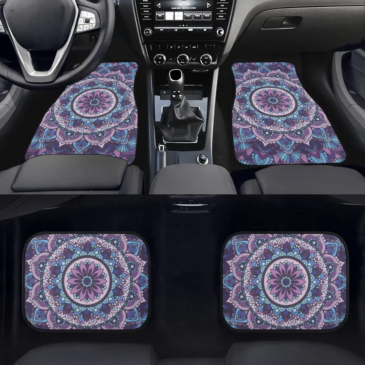 Tupalatus Universal Car Front Rear Floor Foot Mats Anti-Slip Mandala Lotus Car Mat Full Set of 4 Pieces Carpet Heavy Duty All We