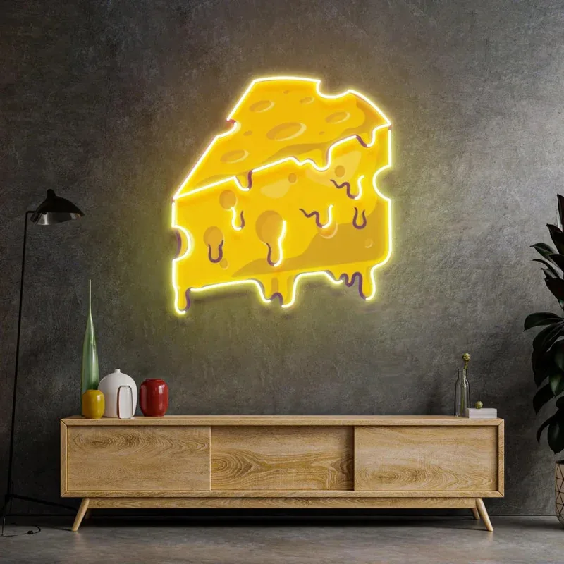 Melting Cheese LED Neon Sign with UV Print, Pop Art Wall Decor for Kitchen Cafe Restaurant, Sweet Shop Sign Home Decor