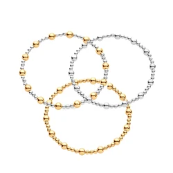 18K Gold Plated Beaded Bracelet for Women Adjustable Triple Tone Waterproof Stackable Jewelry Dainty Pulseras Mujer Gift for Her