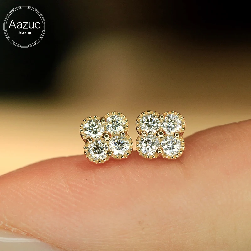 

Aazuo Fine Jewelry 18-каратное белое золото, желтое золото, настоящие бриллианты, 036 карата, мини-серьги-гвоздики с цветком, подарок для детей, леди, вечеринки по случаю дня рождения