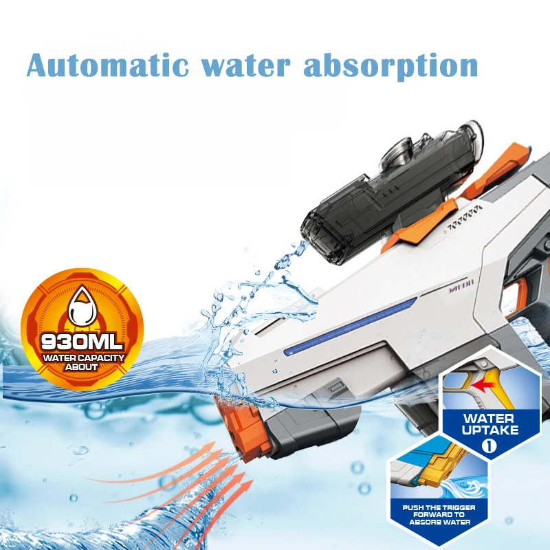 2024 New Water Gun Electric Fully Automatic Suction High Pressure Water Blaster Pool Toy Gun Summer Beach Outdoor Toys for Kids