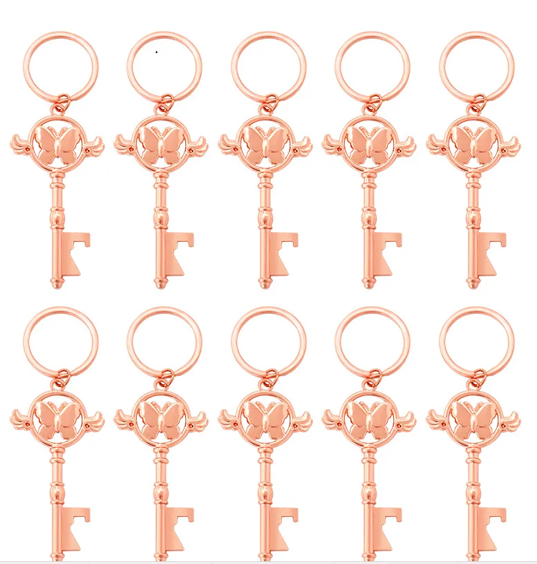 50Pcs Rose Gold Skeleton Antique Key Bottle Opener Favor For Wedding Bridal Shower Engagement Birthday Souvenir Party Decoration