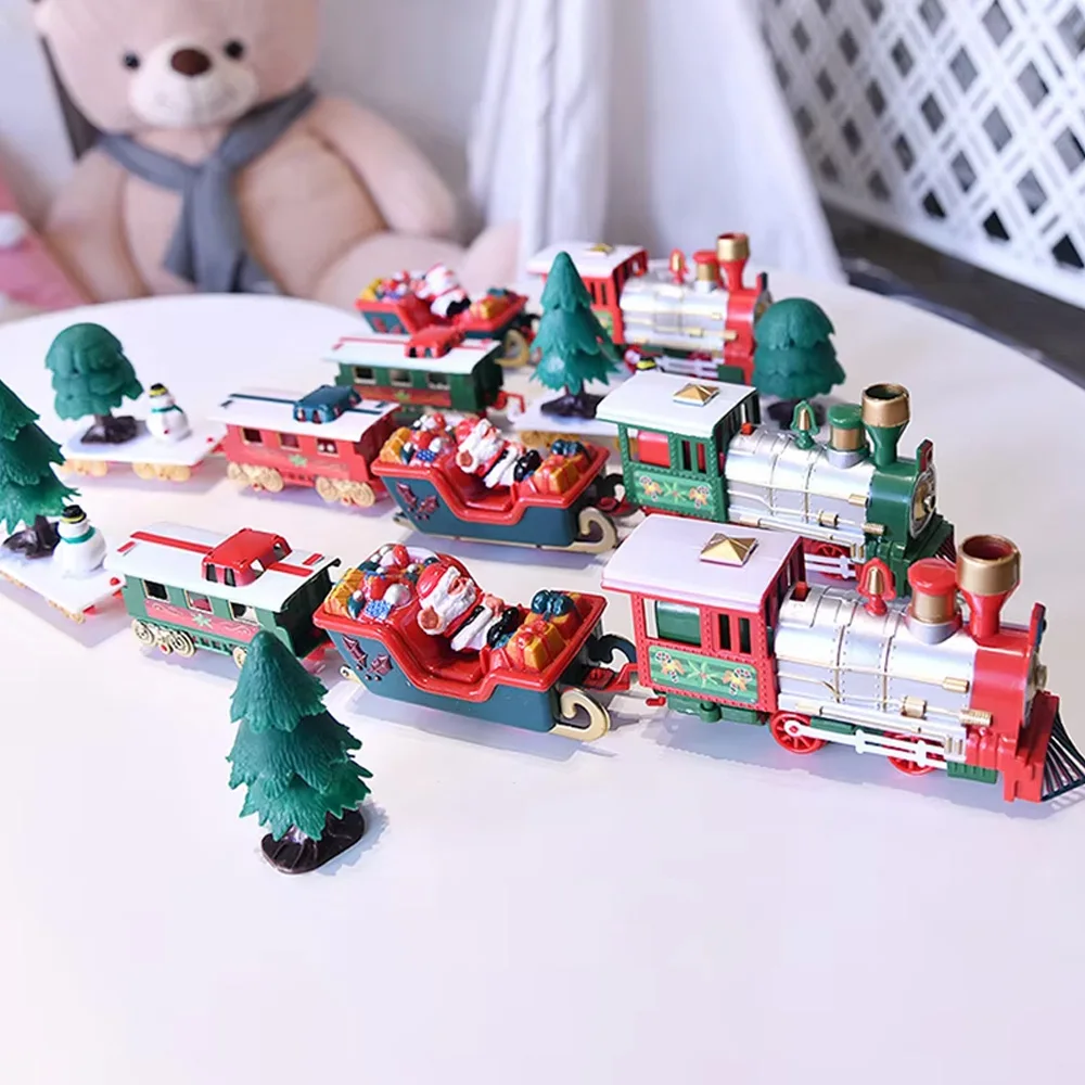 Elektryczny pociąg świąteczny, zabawki, wagoniki kolejowe, tor wyścigowy z muzyką, Święty Mikołaj, rama toru, model pociągu kolejowego, zabawki, prezenty