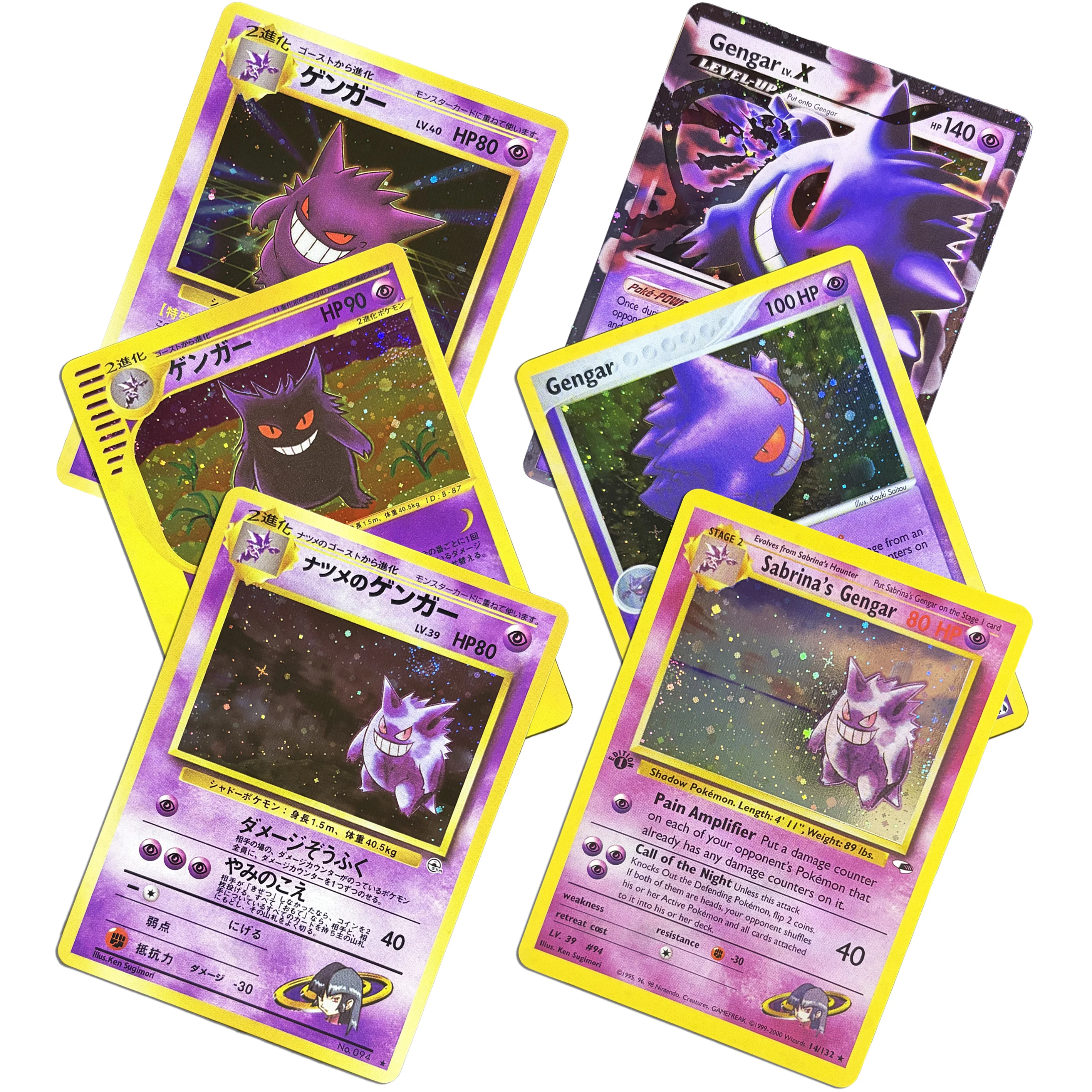 6PCS PKM TCG Gengar Vintage New Holo Cards Set Japanese English Gym Fossil Series Game Trading Cards DIY Gifts Toys