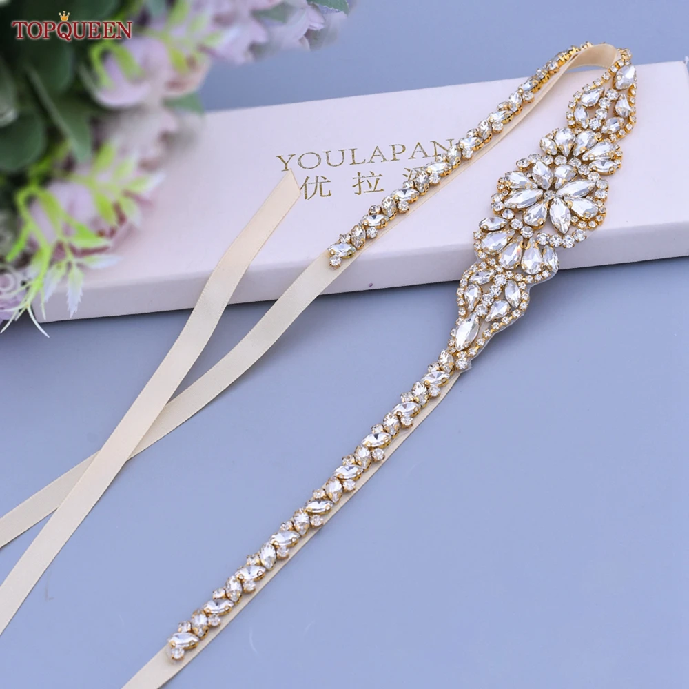 TOPQUEEN S489 Bridal Belt for Women Party Evening Wedding Dresses Sparkly Rhinestone Applique Sash Brides Femal Accessories