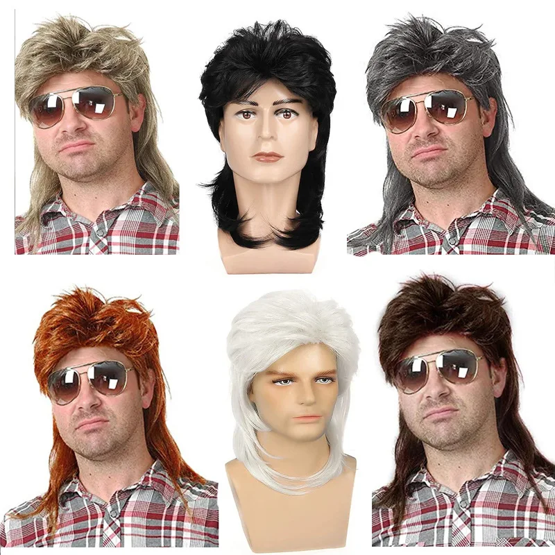 Synthetic Curly Wig Brown 80s Retro Style Costume Cosplay Party Disco Stage Halloween Men’s Fiber Hair Natural Look