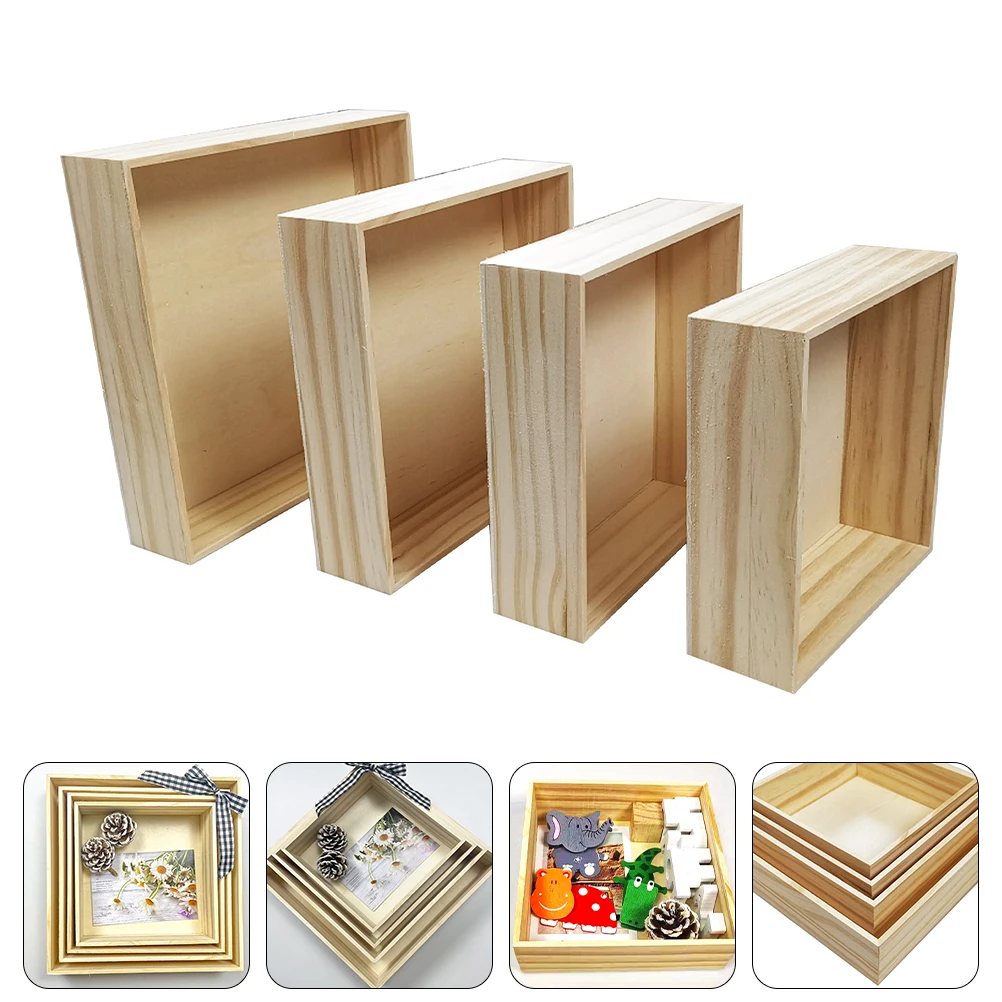 

4 Pcs Pine Storage Box Decorative Boxes with Lids Home Ornaments for The Living Room Organizer