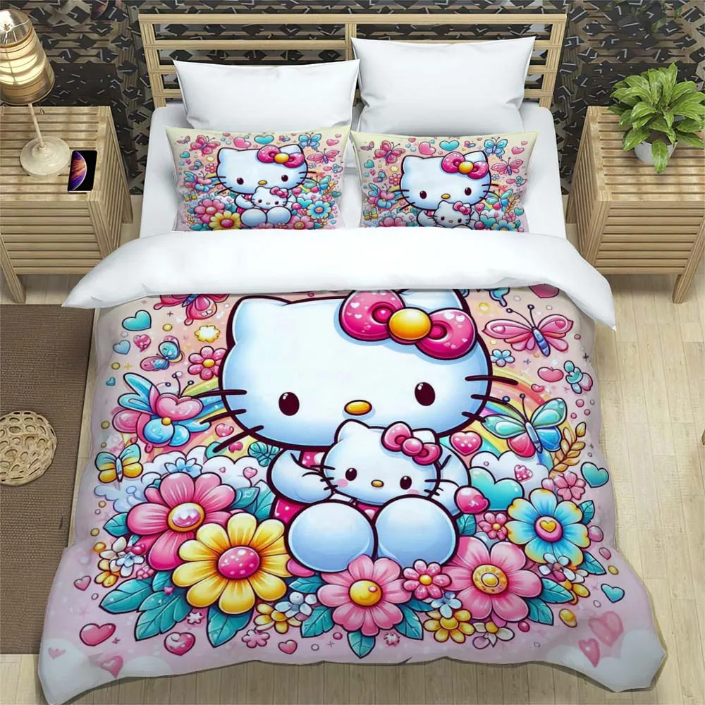 Hello Kitty Role -playing Bedding Set Cute Cartoon 3D Printing Home Decoration Pillow Case for Family and Friends