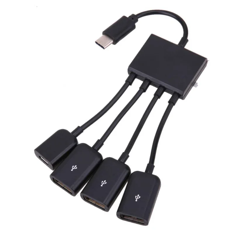 Type-C 3.1 4 In 1 Micro USB Hub OTG Cable Extension Adapter for Android Samsung Tablet HUB with Power Supply