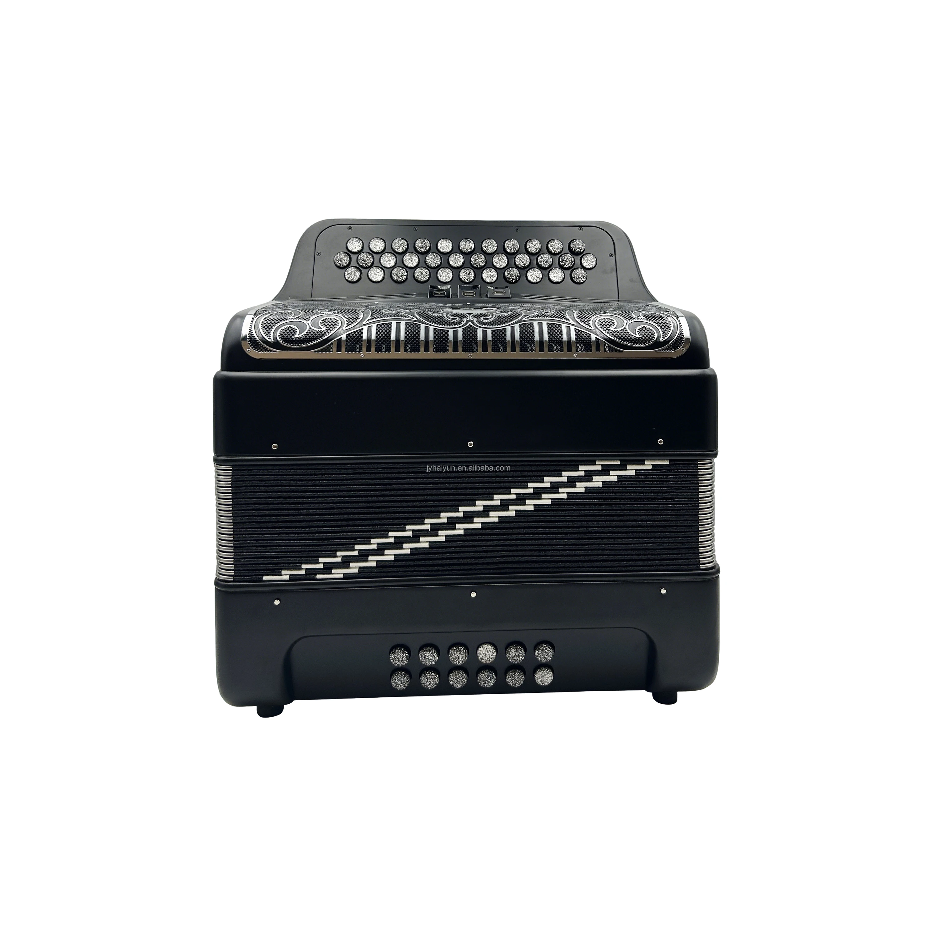 Matt Black Professional Acrodeon JB3412C 34-Button 12-Bass 3-Registers Wood Accordion Instrument Silver Grill Silver Buttons