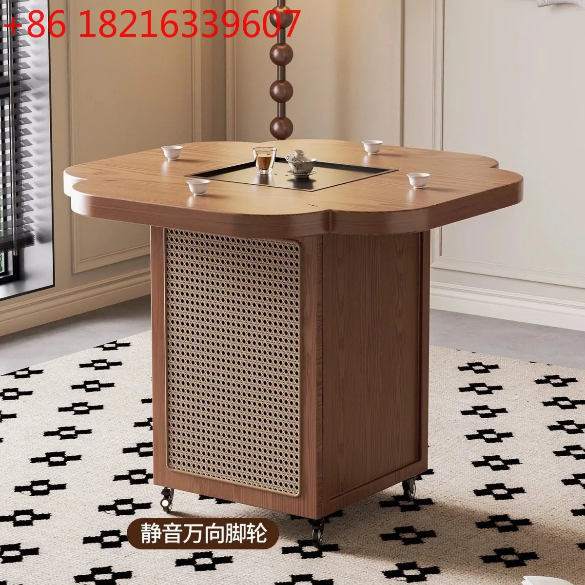 YAO solid wood new Chinese-style household balcony small apartment tea table tea table chess and card square table movable