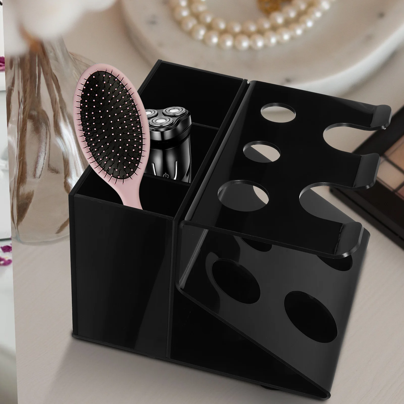 

Razor Holder Clear Durable Acrylic Desk Organizer Multi-Compartment Bathroom Essential Storage Rack