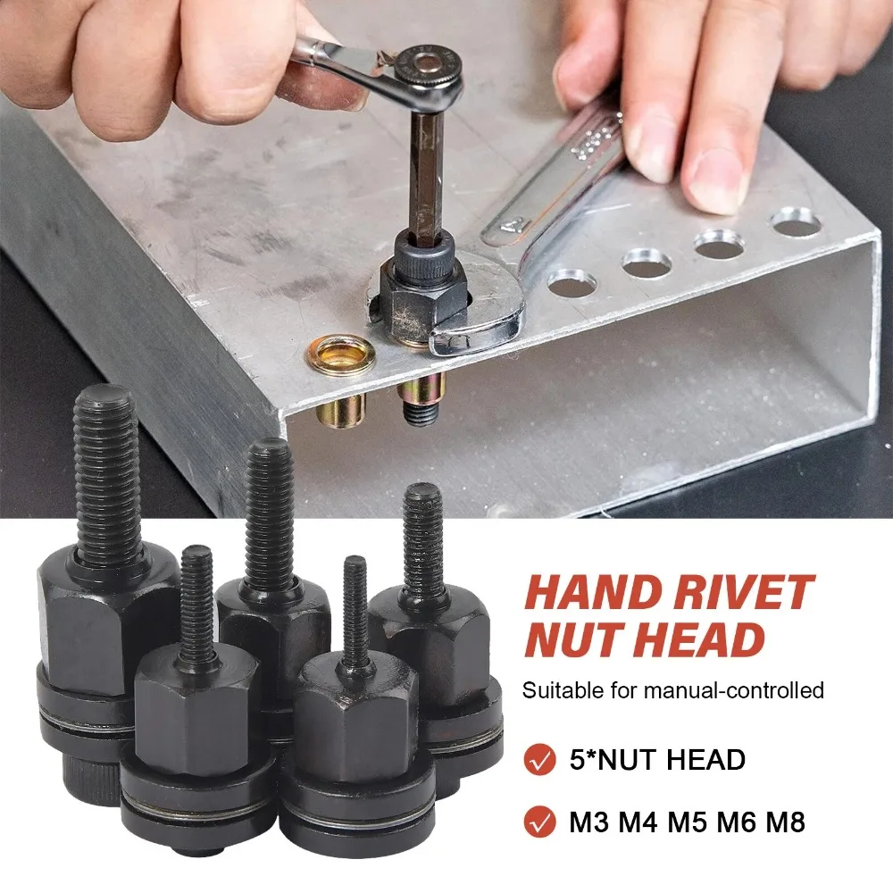 5PCS Hand Rivet Nut Head M3 M4 M5 M6 M8 Manual Riveting Tool Gun Head Riveting Gun Female Head Nuts Manual Riveter Rivnut Tool