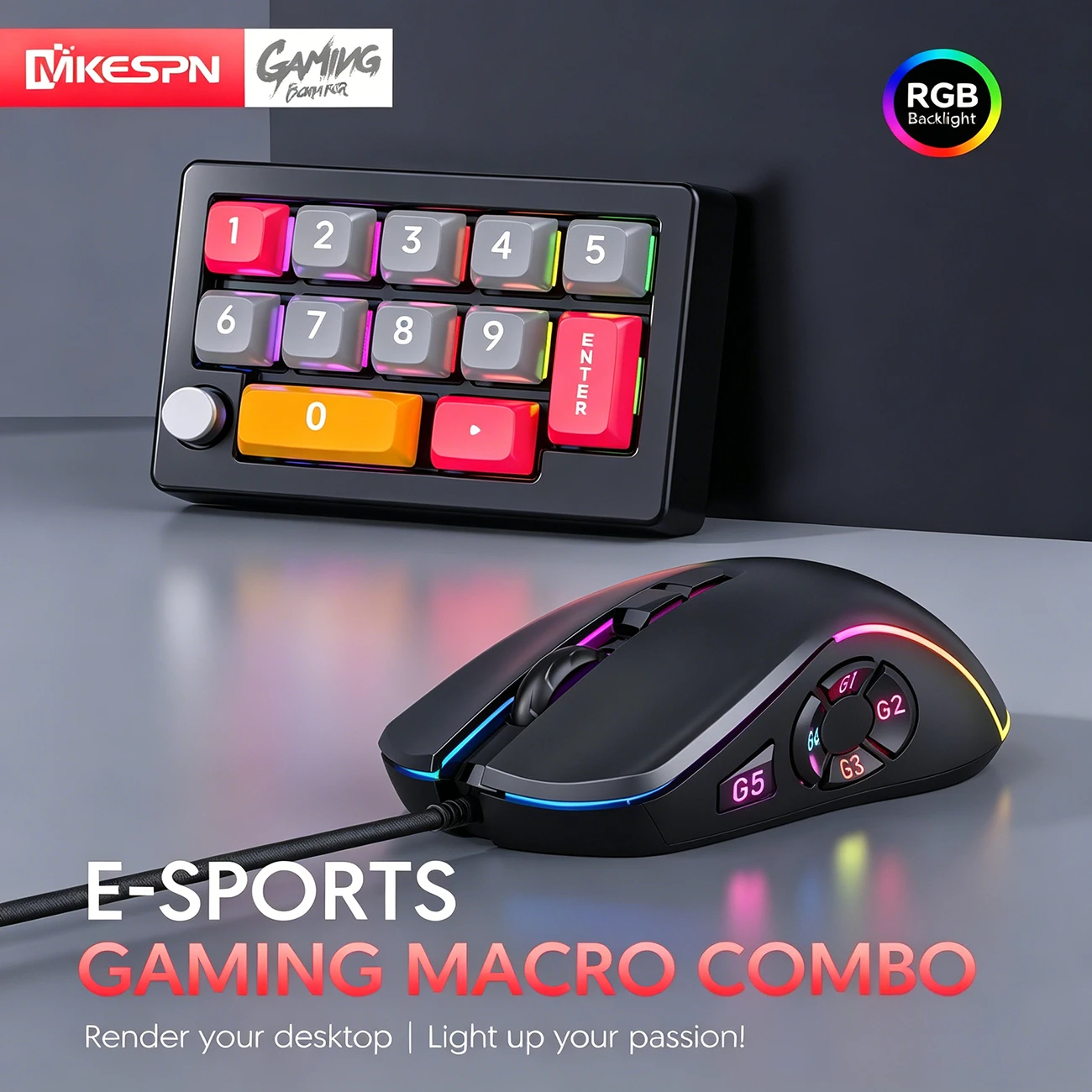 

K808 Wired Macro Mechanical Keyboard Numpad Programmable Gaming Mouse Set RGB Hot Swappable Knob Keypad Mouse Combo