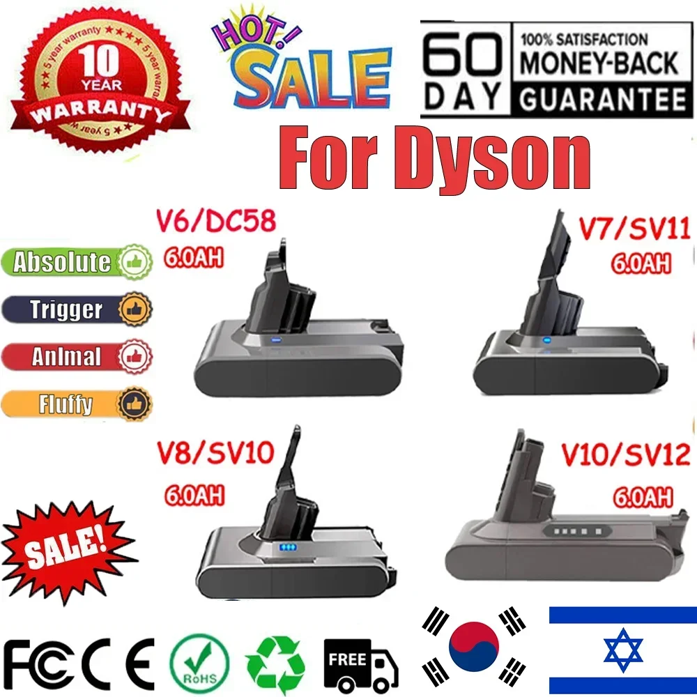 

SU 21.6V For Dyson Battery V6/7/8/10 DC59 SV09 SV10 SV11 SV12 Absolute Fluffy Animal Pro Vacuum Cleaner Rechargeable Batteries