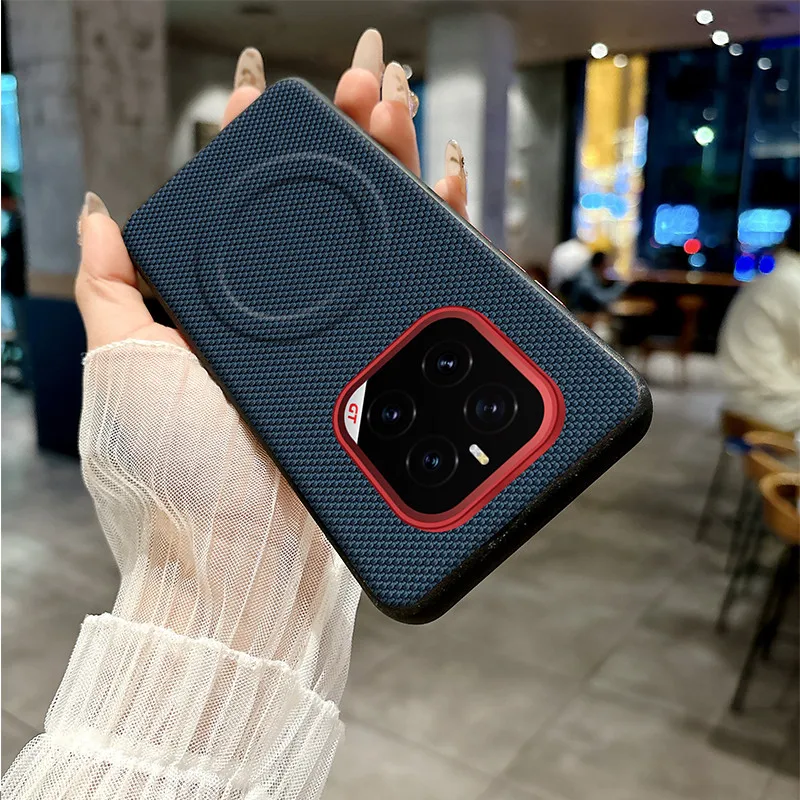 

For Honor GT Pro Magnetic Case ELVEV Anti-fingerprint Anti-drop Hard PC Weave PU Leather Phone Cover