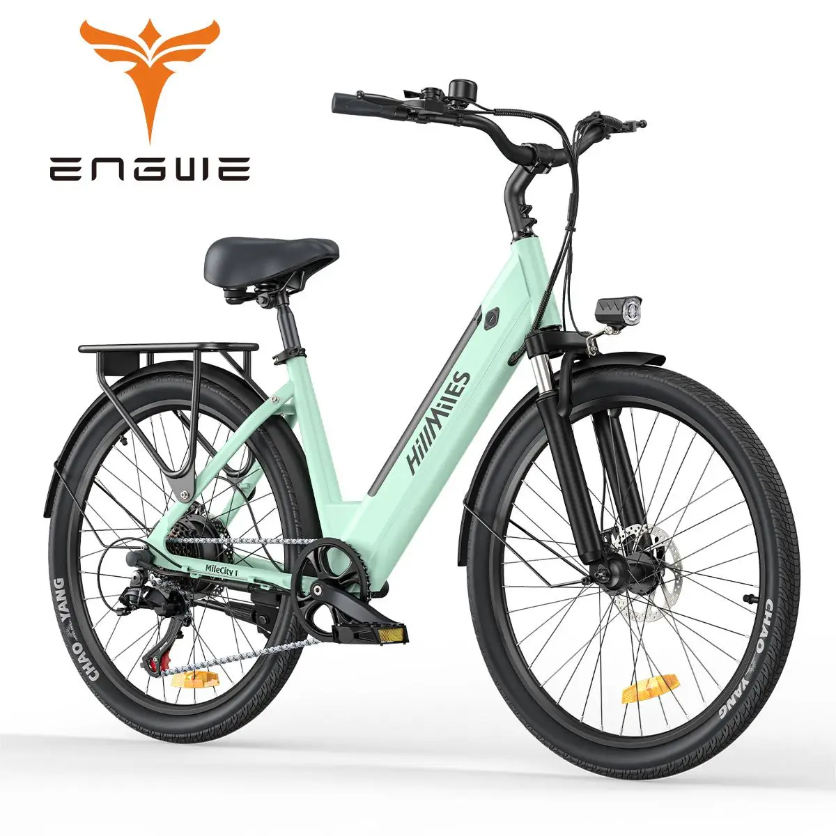 ENGWE HillMiles MileCity 1 26 بوصة دراجة كهربائية للركاب 700 وات محرك ذروة 7 سرعات دراجة كهربائية للسفر في عطلة نهاية الأسبوع، أخضر