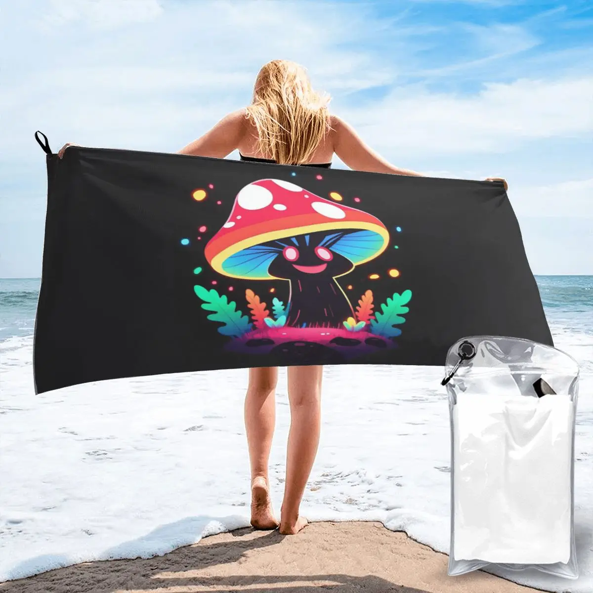 Shroomy Happy Spirit Trippy Mushroom Beach Towel Soft Microfiber Quick Dry Absorbent Quick Towels For Bath